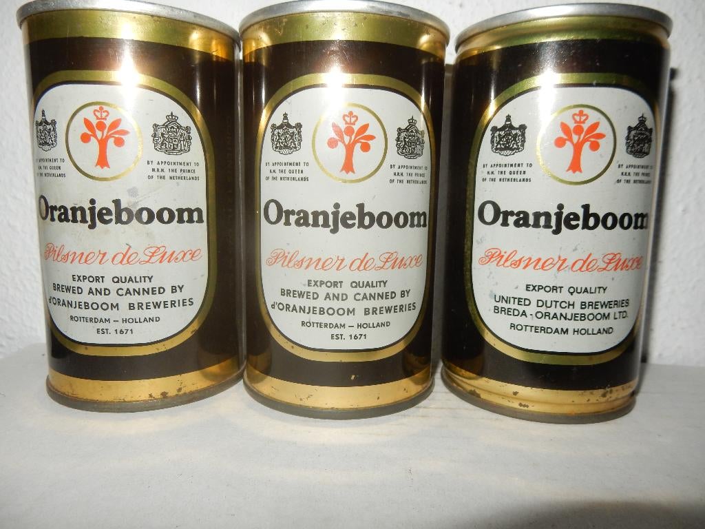 3 Verschillende ORANJEBOOM Bier blikjes (50 jaar oud !!), Verzamelen, Biermerken, Ophalen of Verzenden, Gebruikt, Overige typen