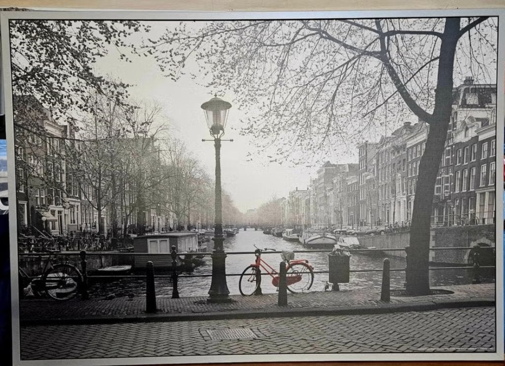 IKEA Wanddecoratie Amsterdam Gracht Zwart-Wit Rood, Ophalen, 140 cm, Schilderij, Meerkleurig