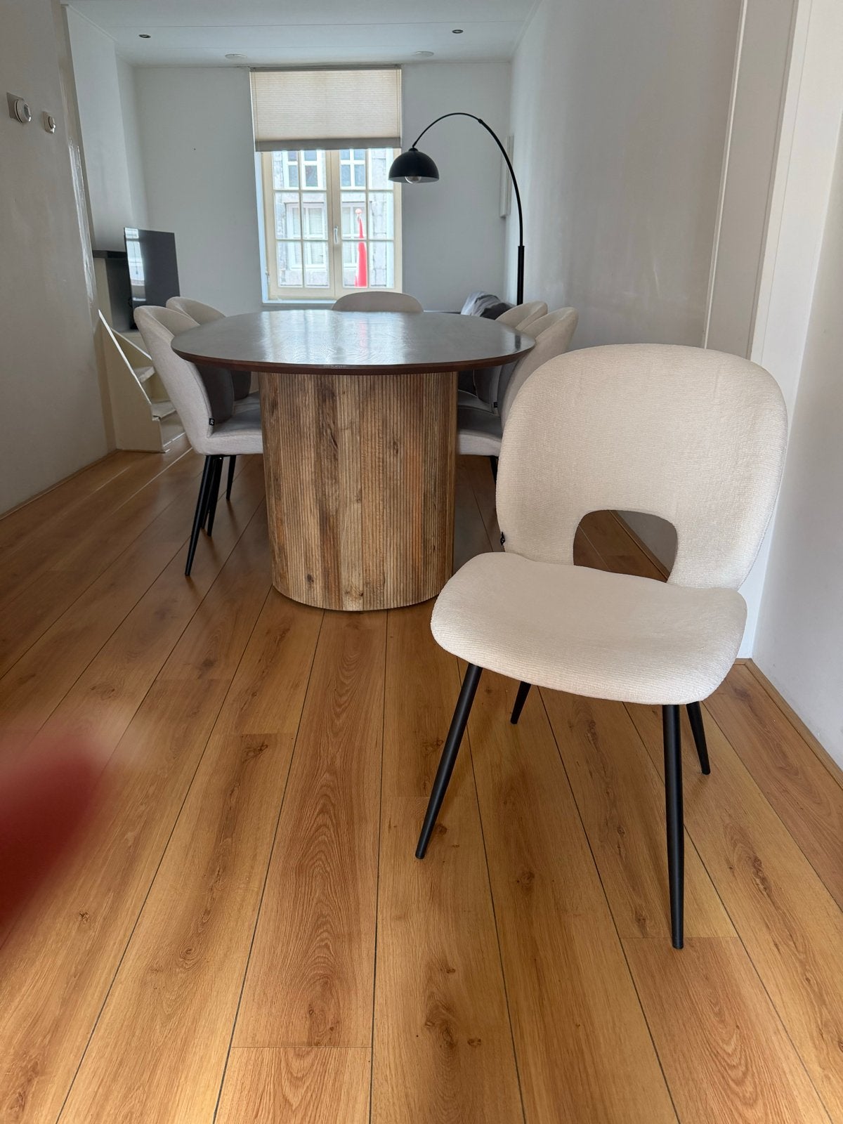 Goossens eetkamerstoelen beige/wit (6 stuks), Ophalen, Gebruikt, Overige kleuren, Metaal