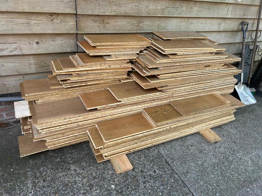 Eiken vloerdelen 40m2!, 22 cm breed, 16 mm dik, 4 mm toplaag, Doe-het-zelf en Verbouw, Vloerdelen en Plavuizen, Gebruikt, 50 tot 150 cm
