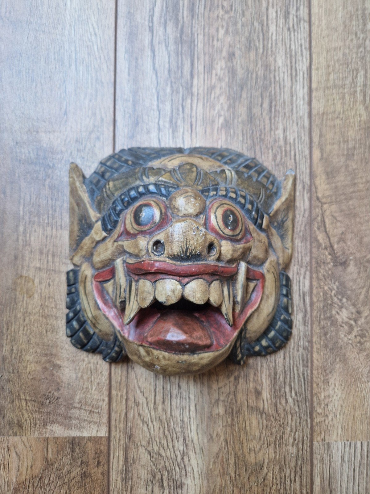 Unieke handgesneden Balinese houten masker, Ophalen, Zo goed als nieuw, Hout, Houtsnijwerk