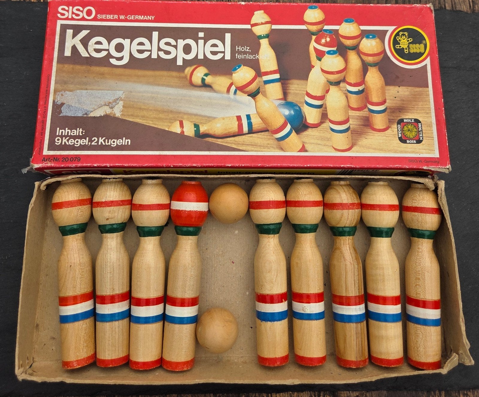 Vintage SISO Houten Kegelspel – Compleet in Doos!, Antiek en Kunst, Ophalen of Verzenden