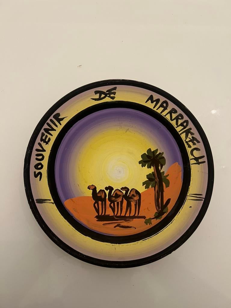 Origineel Souvenir Marrakech Bord – Handbeschilderd –Ø 21 cm, Ophalen of Verzenden, Zo goed als nieuw