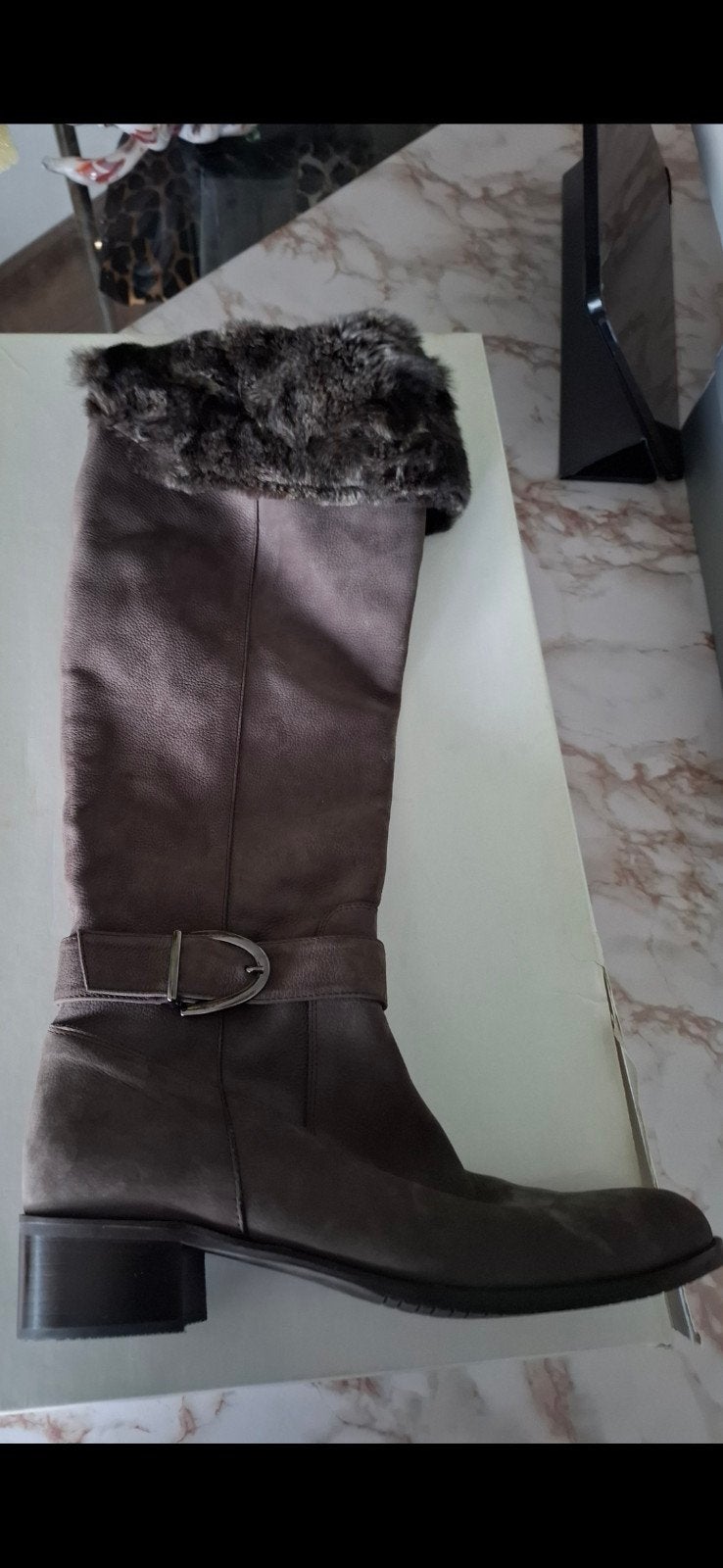 hoge suede laarzen maat 40 met bontkraag z.g.a.n., Hoge laarzen, Bruin, Ophalen of Verzenden, Zo goed als nieuw