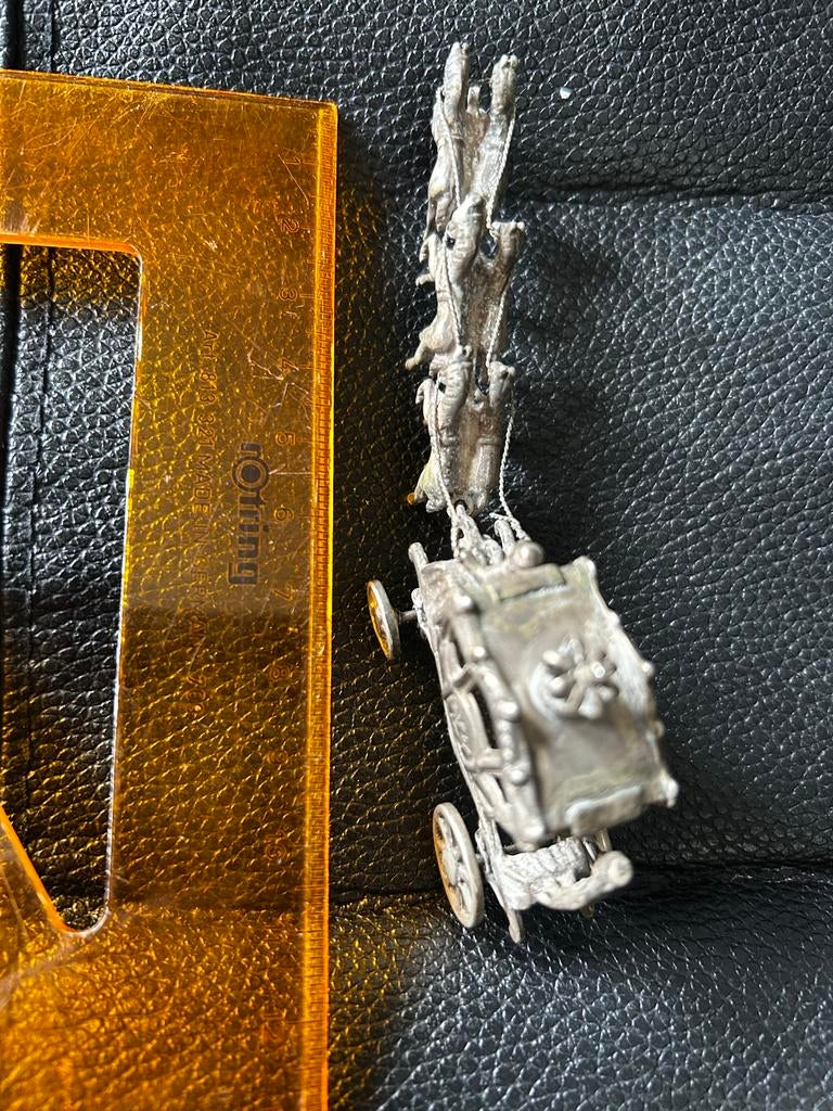 Antieke Zilveren Koets Miniatuur met Paarden, Antiek en Kunst, Antiek | Goud en Zilver, Ophalen of Verzenden, Zilver