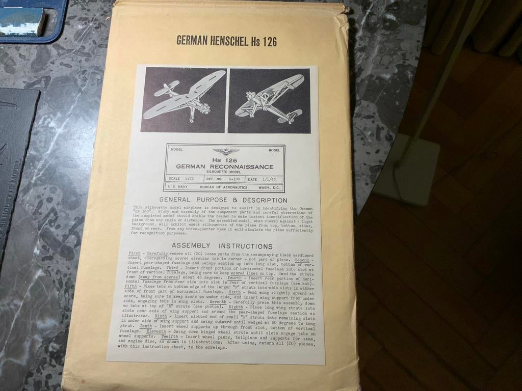 Henschel Hs 126 Duits verkenningsvliegtuig silhouetmodel, Ophalen of Verzenden, Duitsland