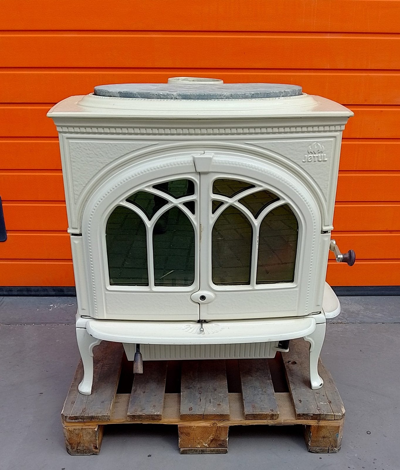 Zgan Jotul f 600 wit enaille met speksteen houtkachel 10 kw, Ophalen, Houtkachel, Zo goed als nieuw, Vrijstaand