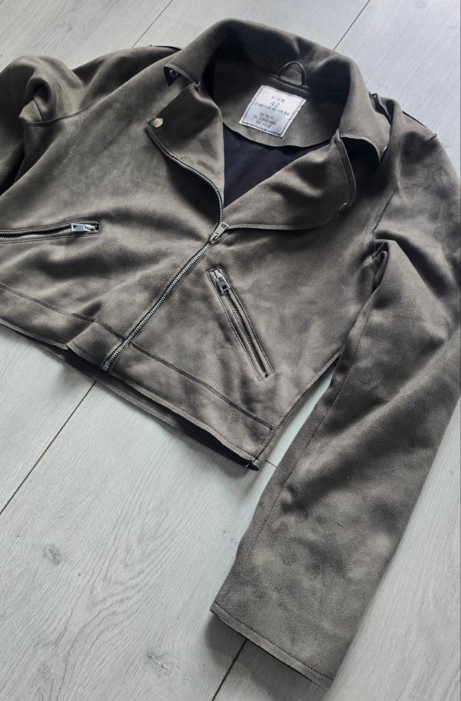 Stijlvol suède look bikerjack - Maat 42, Maat 42/44 (L), Ophalen of Verzenden, Groen, Onbekend