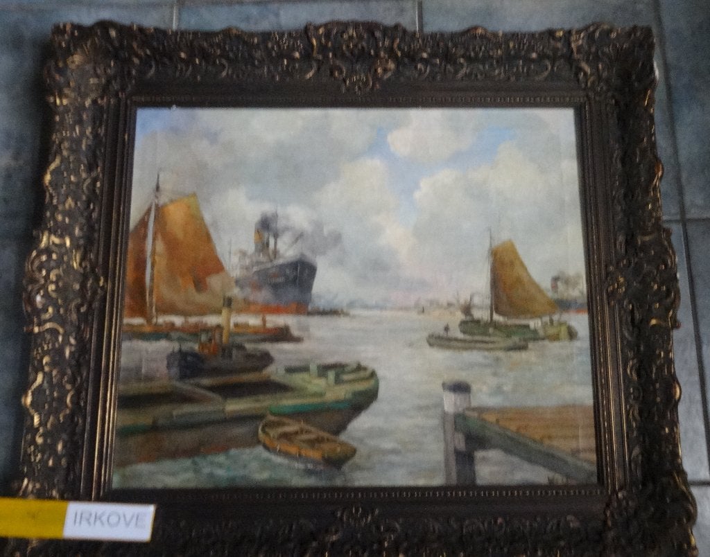 HAVEN SCHEPEN * OLIEVERF OP DOEK * In Lijst *, Antiek en Kunst, Kunst | Schilderijen | Klassiek, Maritiem / water, Doek, Ophalen of Verzenden