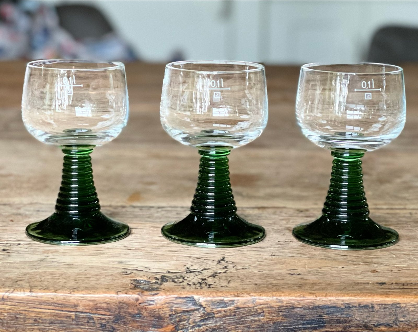 Set van 3 Groene Romer Wijnglazen - 0.1L, Ophalen of Verzenden