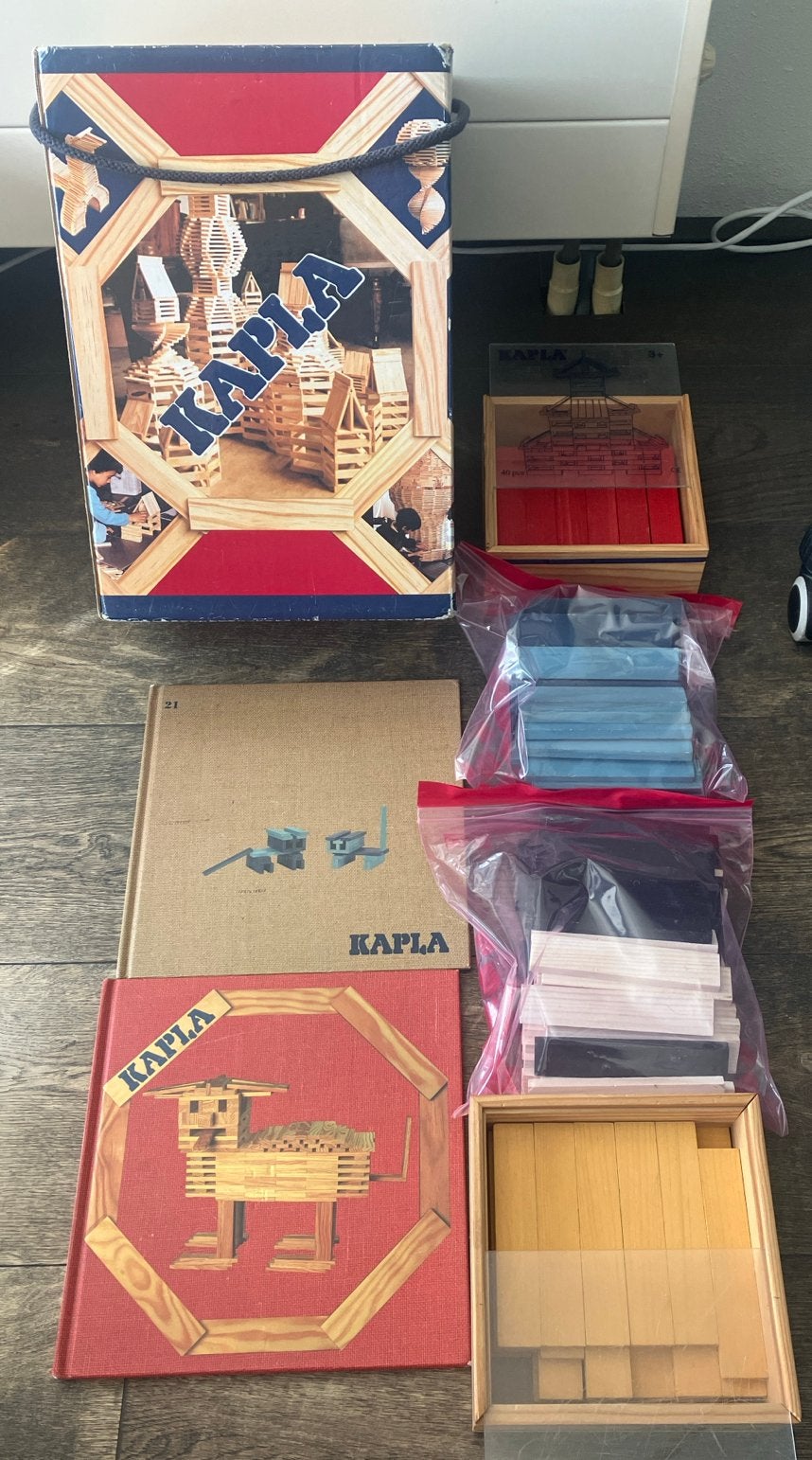 Complete set Kapla blokken, blank en gekleurd en met boeken, Kinderen en Baby's, Ophalen of Verzenden, Gebruikt, Overige merken