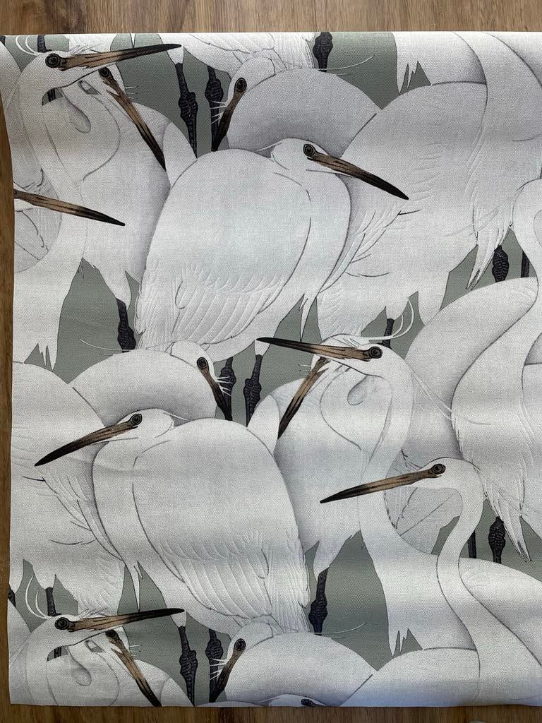 Behang met reigerprint - Kwantum, Ophalen of Verzenden, Minder dan 10 m², Wit