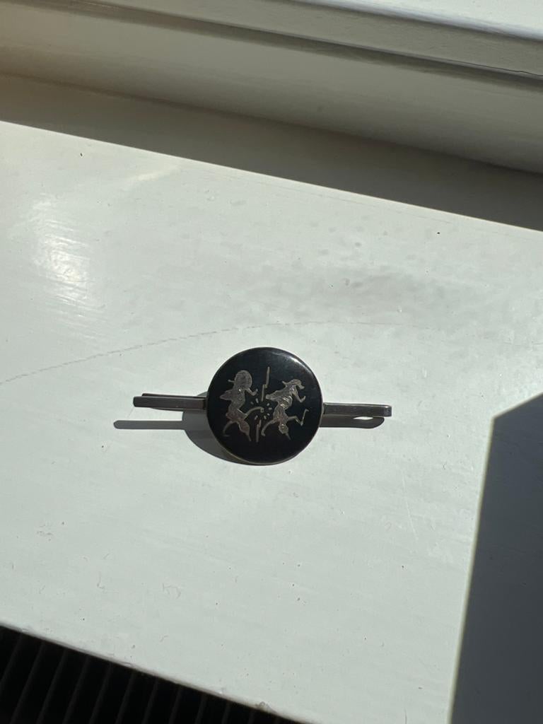 Vintage Siam Sterling Zilveren Niello Dasspeld – Jaren 40/50, Ophalen of Verzenden, Zilver, Broche