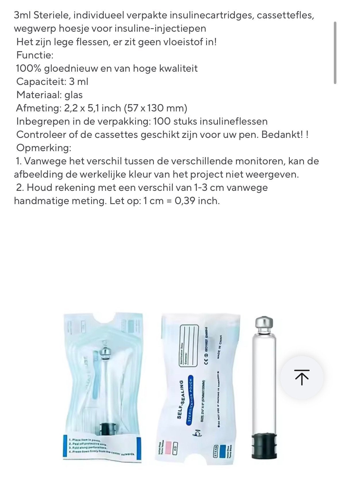 100 stuks 3 ml steriele injectiepenpatronen, Ophalen of Verzenden, Nieuw