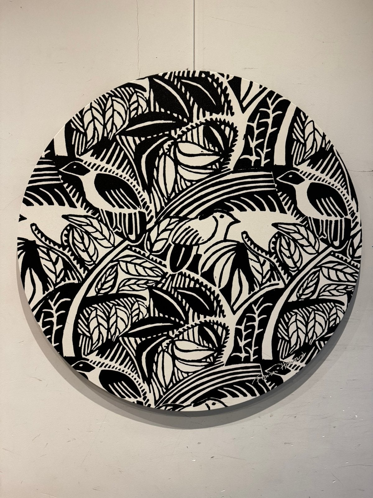 Groot Vintage IKEA Canvas Schilderij Rond, Gebruikt, Schilderij, 88 cm, Scandinavisch