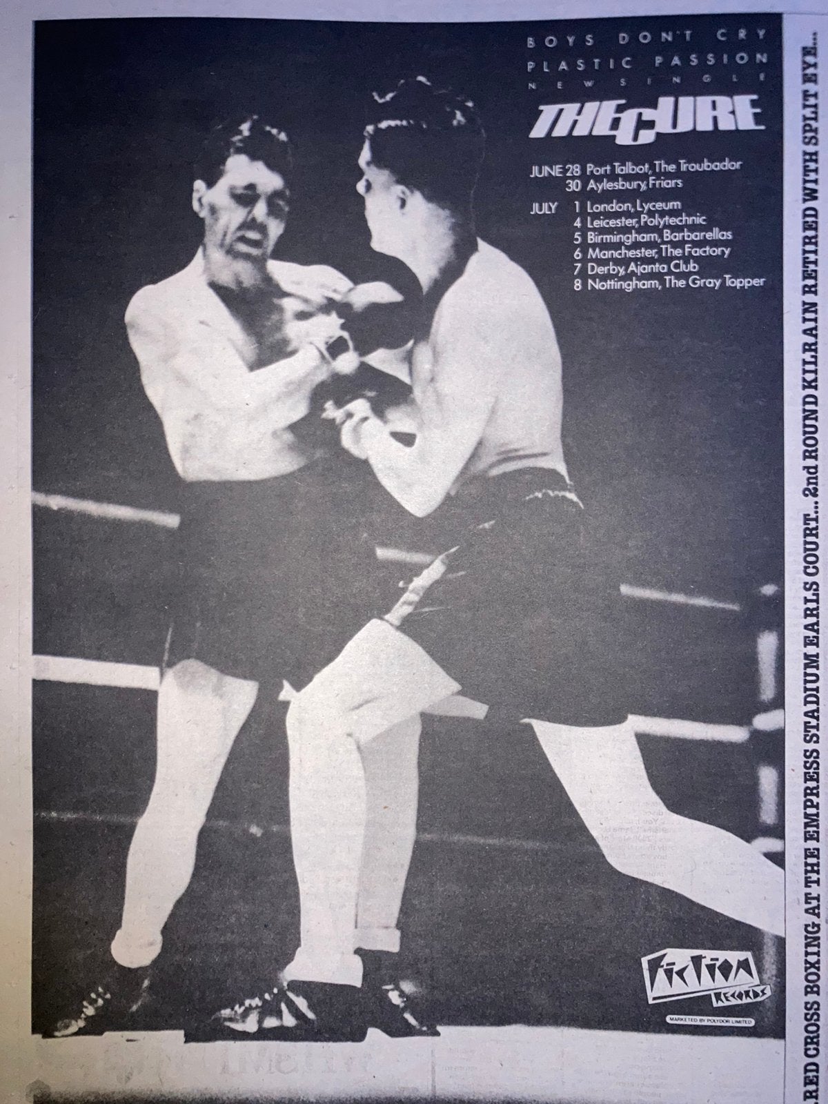Paginagrote A3 advertentie THE CURE Boys Don’t Cry tour, Ophalen of Verzenden, Zo goed als nieuw