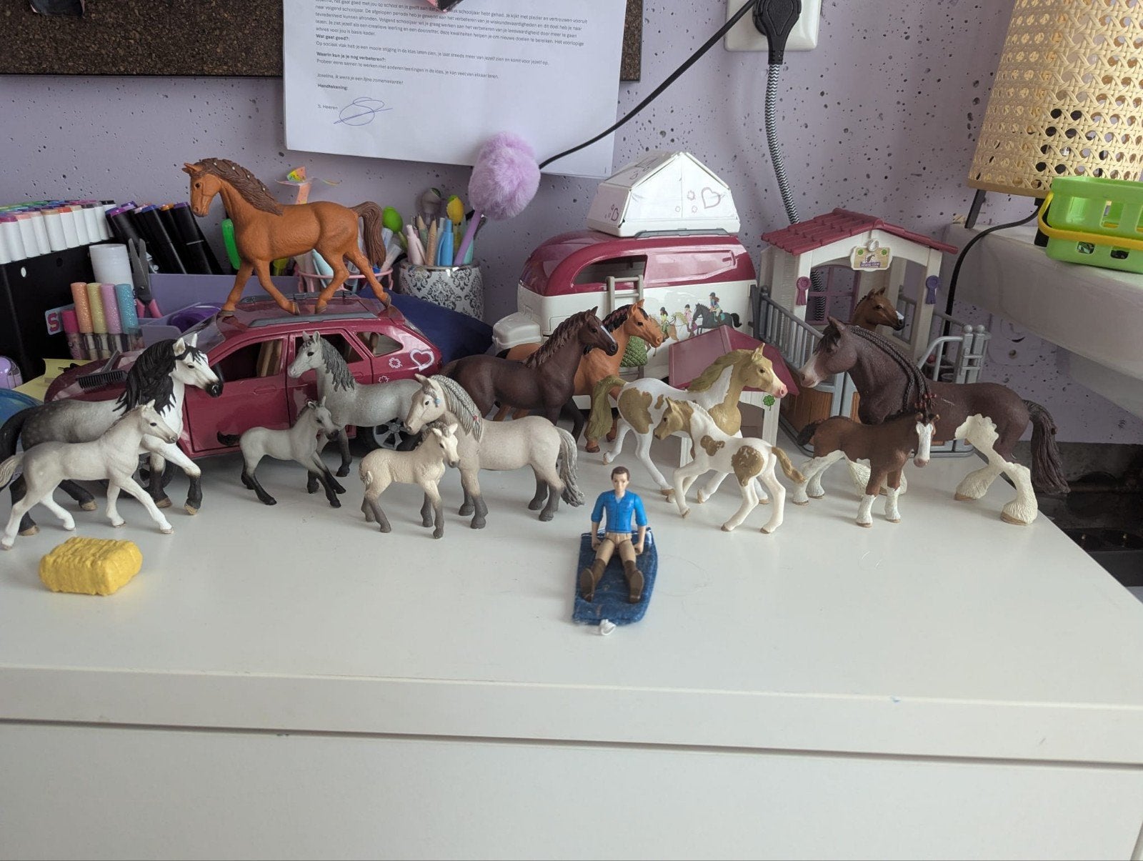 Schleich Trailer, auto en losse paarden, Ophalen, Zo goed als nieuw