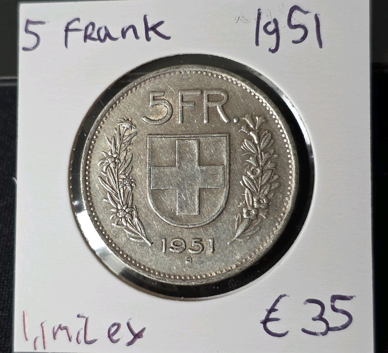 5 franc 1951 zwitserland, Postzegels en Munten, Munten | Europa | Niet-Euromunten, Verzenden, Overige landen, Losse munt, Zilver