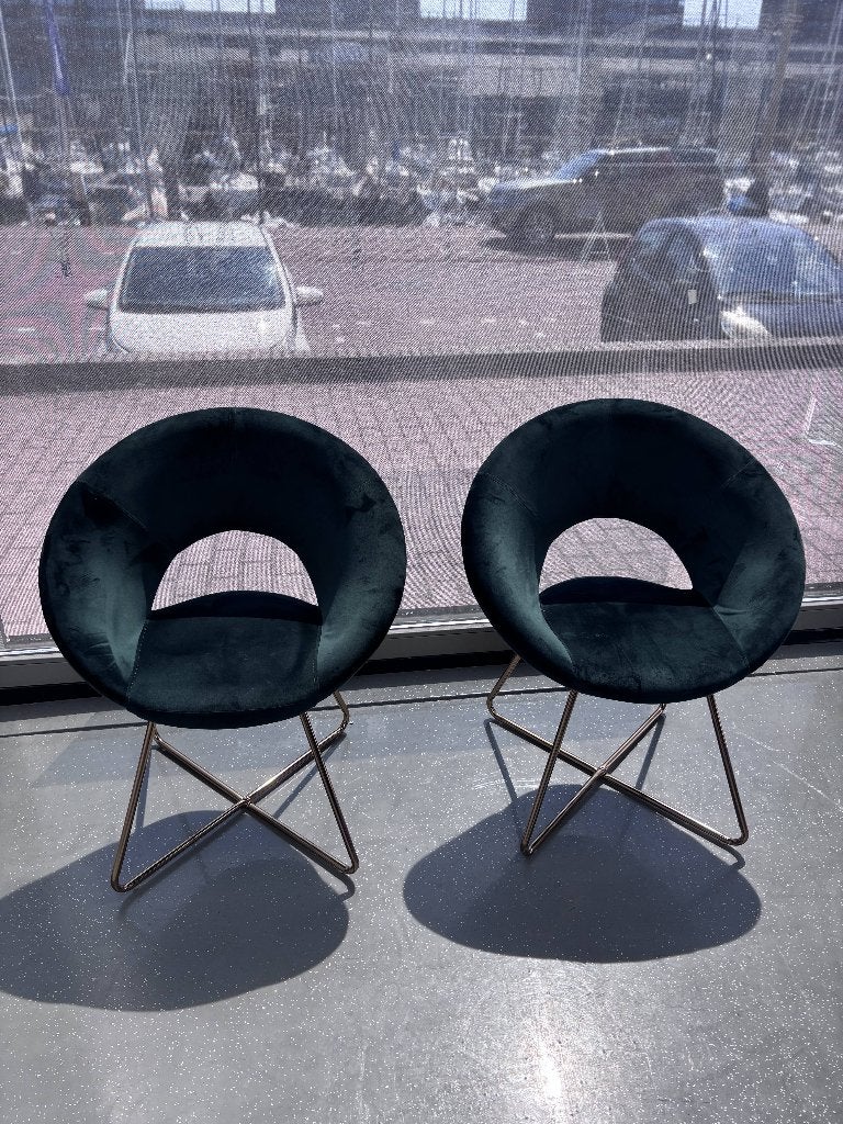Groene velvet stoelen met gouden poten, Ophalen, Twee, Overige kleuren, Zo goed als nieuw