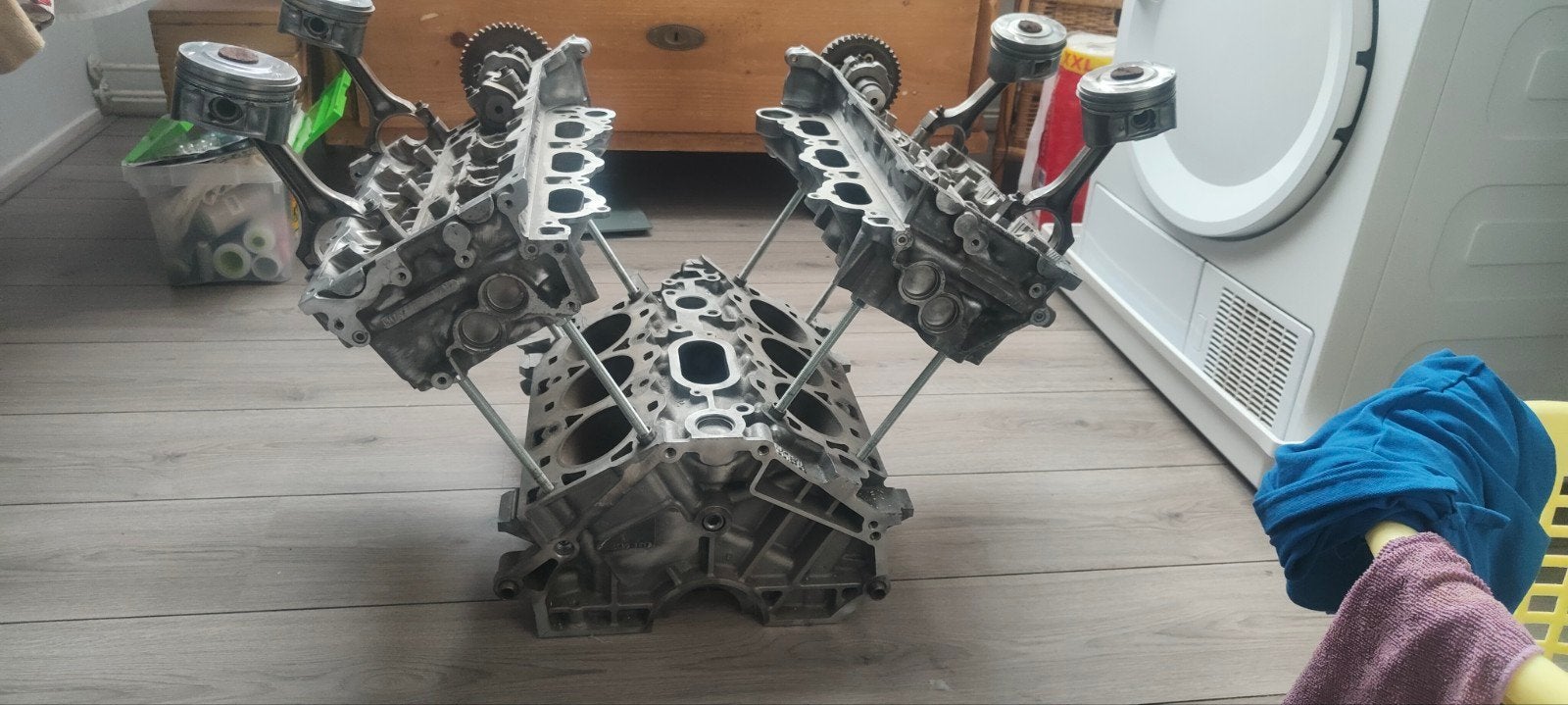salontafel V6 motorblok met glasplaat, Ophalen, Rechthoekig, 75 cm of meer, 60 cm of meer