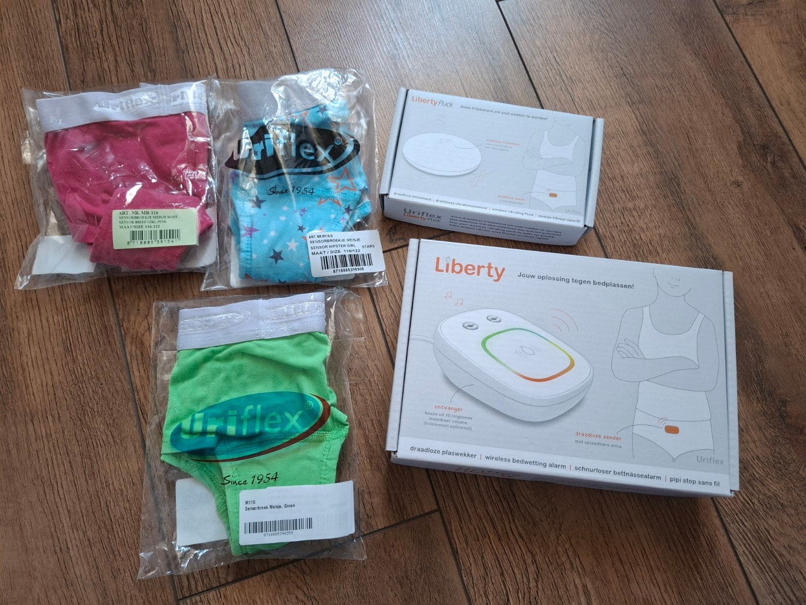 Urinflex Liberty plaswekker & Puck & evt. 3 sensorbroekjes, Kinderen en Baby's, Overige Kinderen en Baby's, Ophalen, Zo goed als nieuw