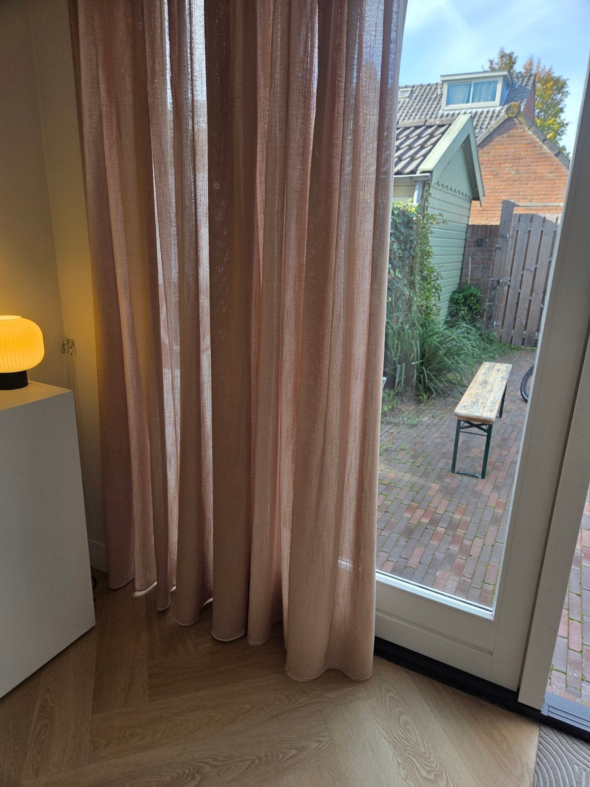 Lichtdoorlatende gordijnen - Beige/Roze (adele - kwantum), Ophalen, Gordijn, Polyester, Beige