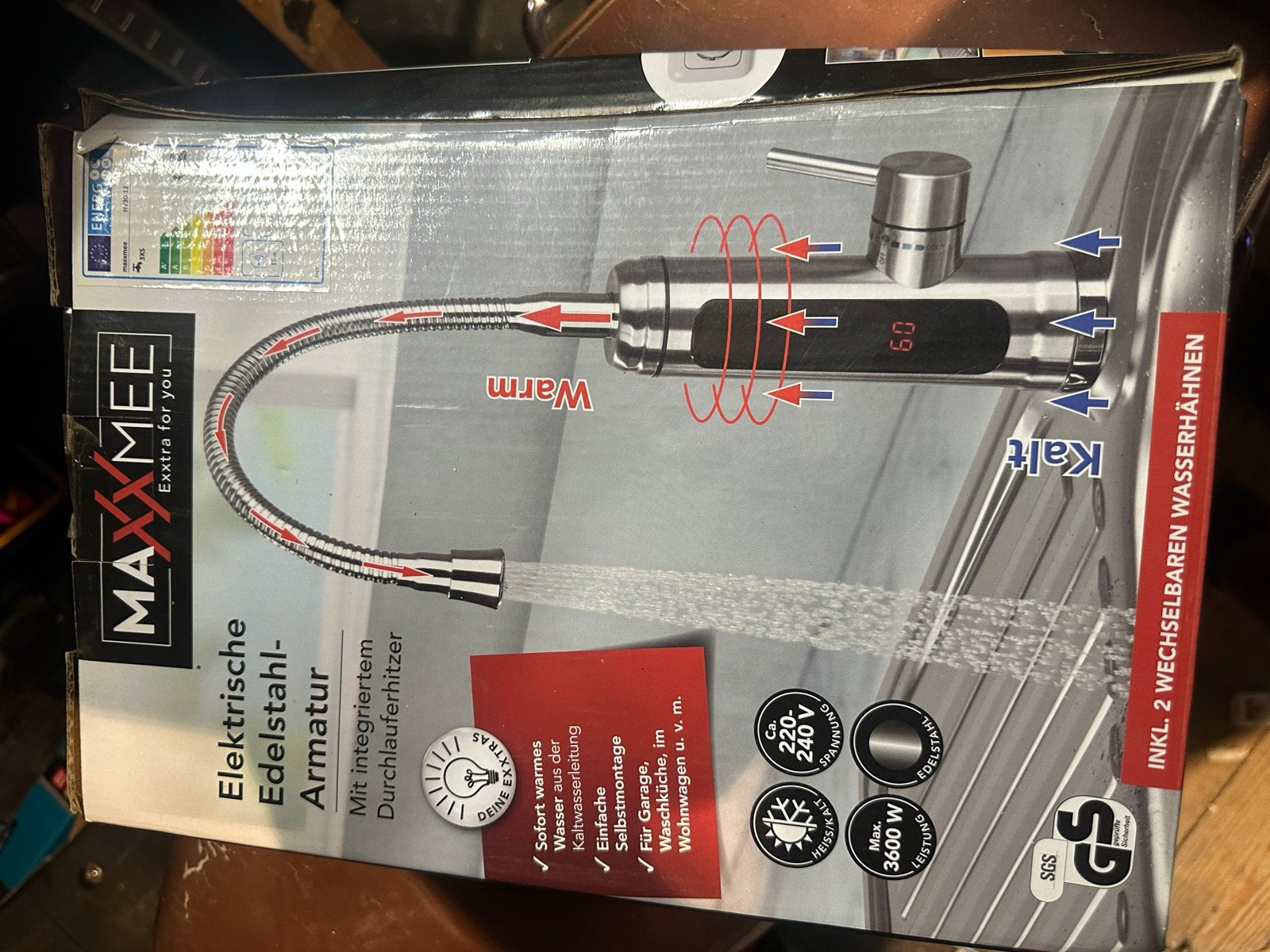 Elektrische RVS Kraan met Doorstroomverwarmer, Ophalen of Verzenden, Nieuw, Rvs, Kraan