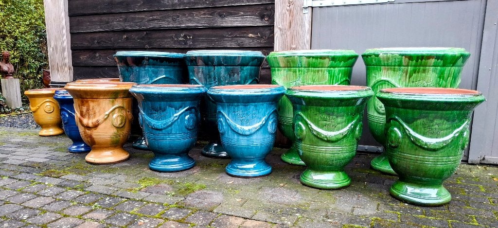 De originele geglazuurde anduze vazen afkomstig Frankrijk., Tuin en Terras, Bloempotten, Ophalen, 40 cm of meer, Rond, Nieuw