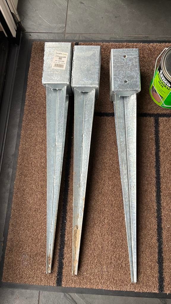 Paalhouder hekwerk, maat 91x91x750x150 (3 stuks), Ophalen, Palen, Nieuw, Hardhout