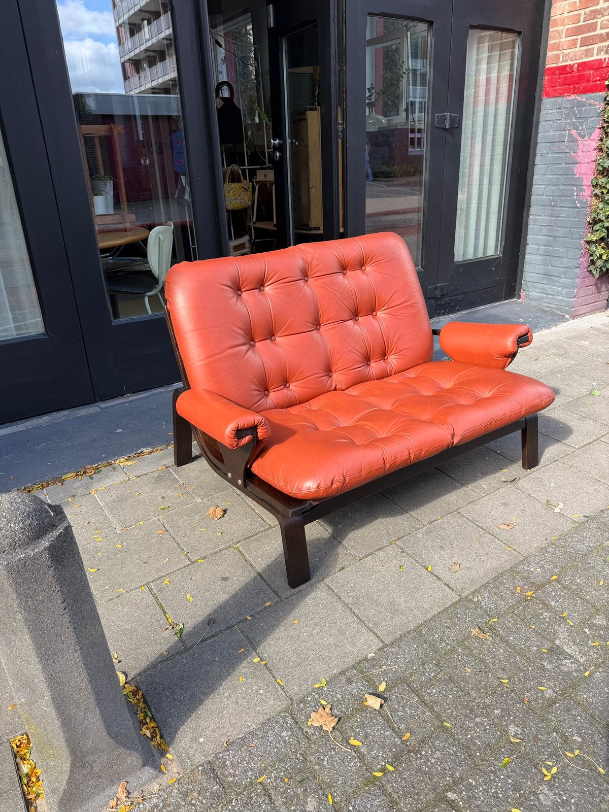 Vintage Scandinavisch design sofa, leren bank space age, Huis en Inrichting, Ophalen, Gebruikt, I, Tweepersoons