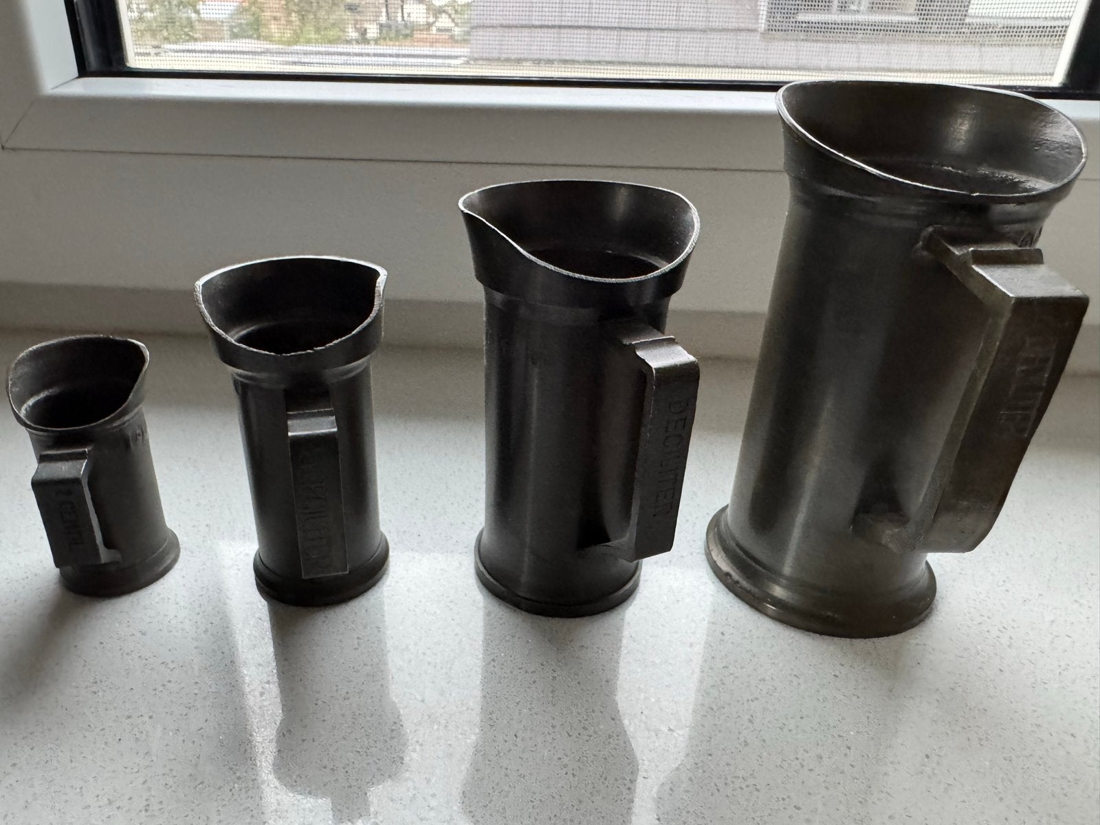 Set van 4 Antieke Tin Maatbekers - Diverse Maten, Ophalen of Verzenden