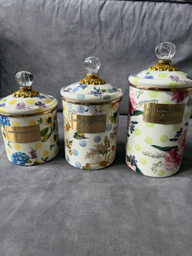 Set van 3 MacKenzie-Childs bloemenpotten met stippen, Ophalen of Verzenden