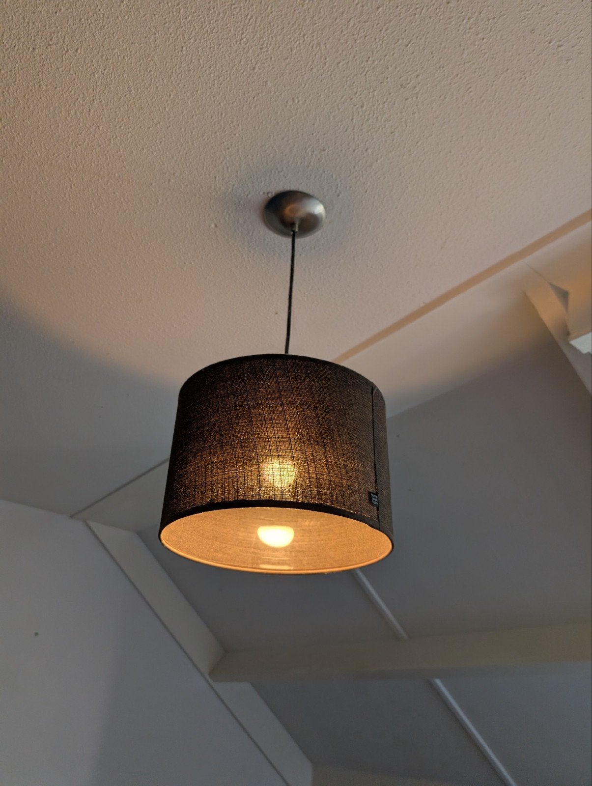 Moderne hanglamp met stoffen kap - Bruin, Ophalen, Gebruikt, E27 (groot), Textiel