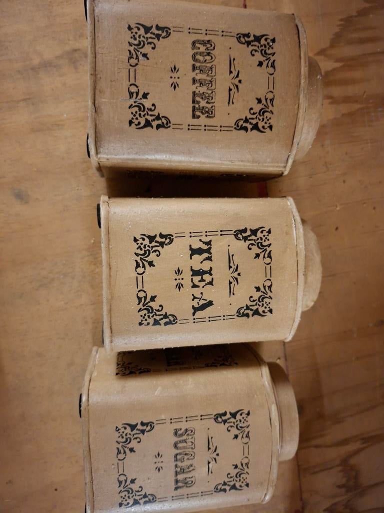 Vintage blikken koffie, thee en suiker bussen set, Ophalen of Verzenden, Gebruikt
