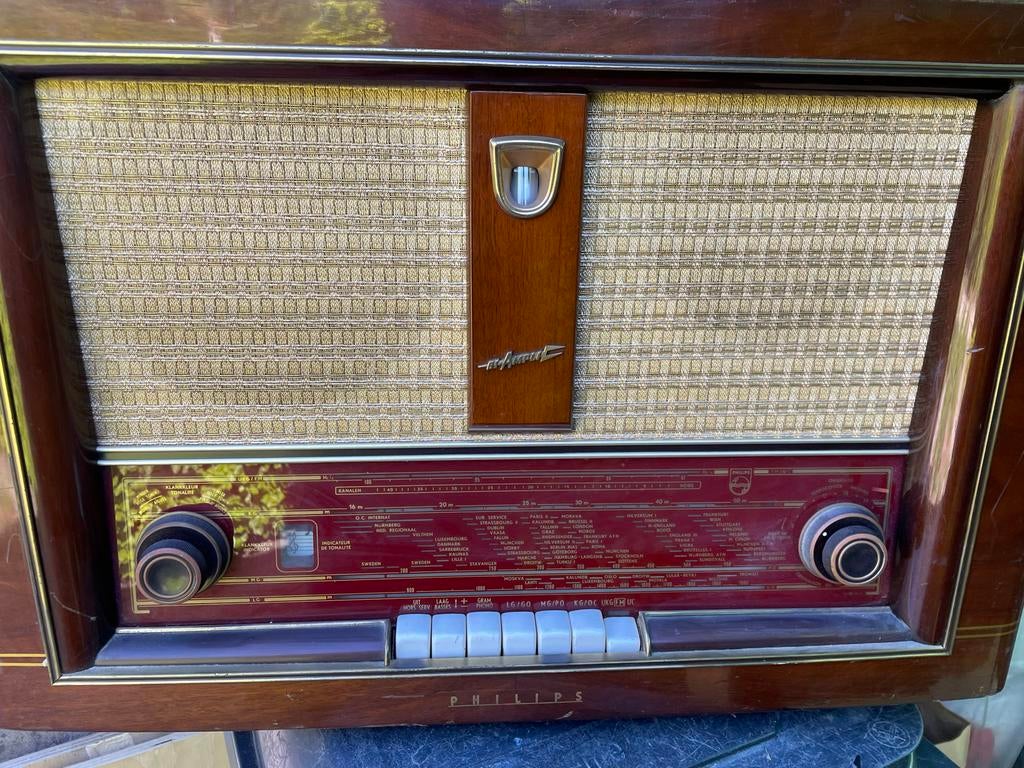 Antieke Philips buizenradio - Vintage radio, Ophalen of Verzenden