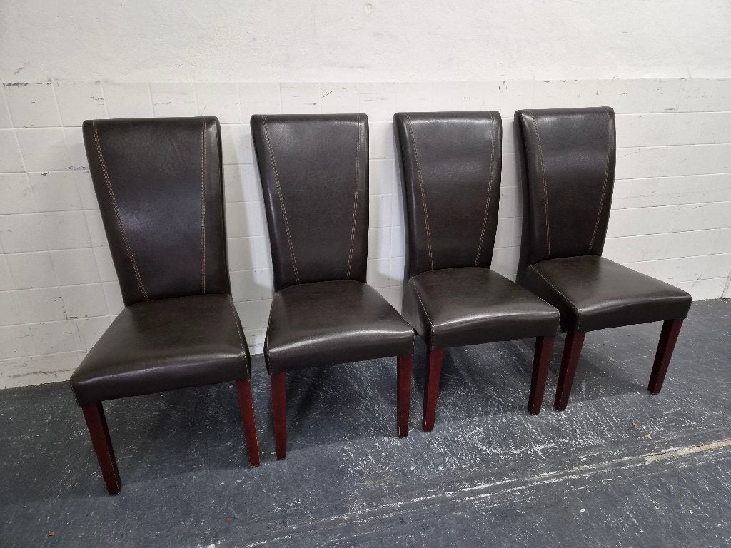 4 stoelen / eetkamerstoelen bruin skai leer