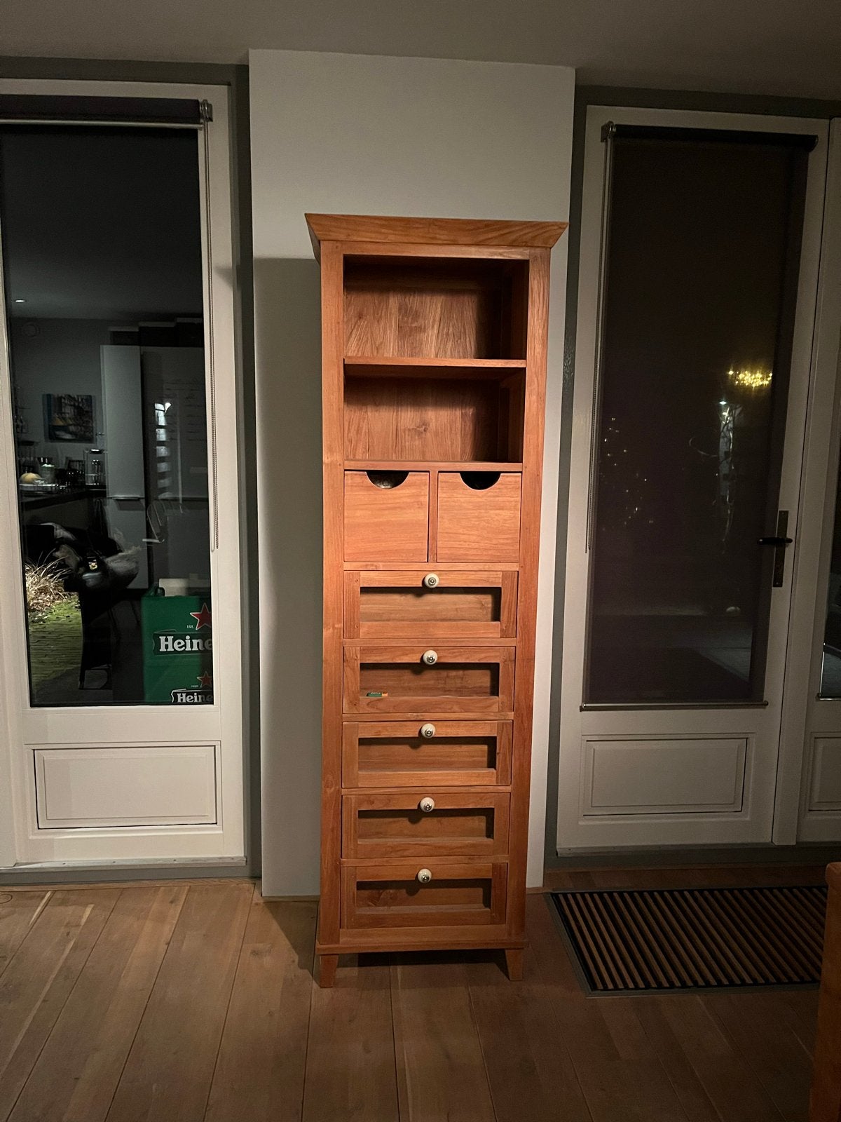 Massief Teakhouten Grutters Kast met Lades en Planken, Huis en Inrichting, Ophalen, Minder dan 50 cm, 200 cm of meer, Teakhout