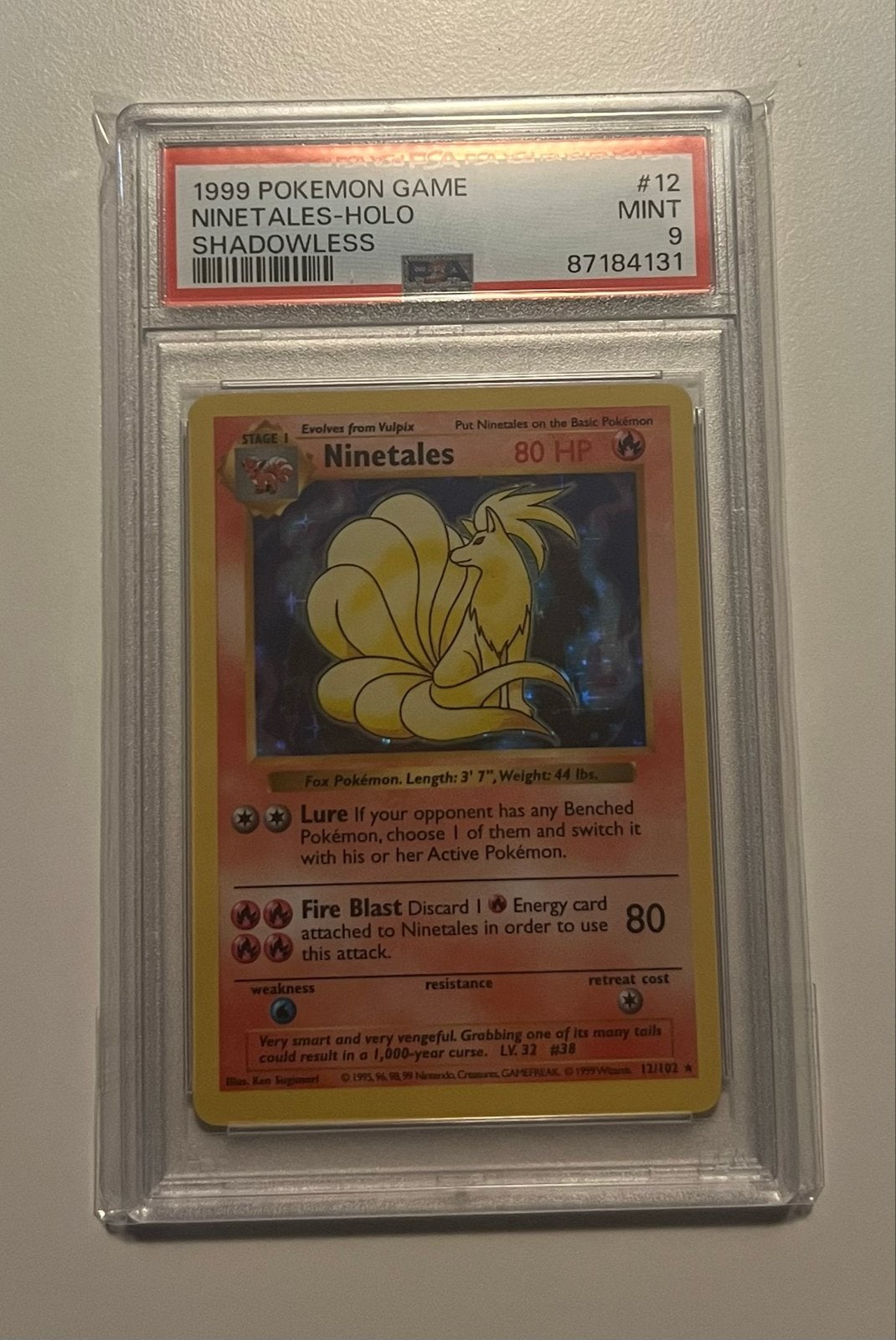 Ninetales 12/102 - Shadowless - Base Set - PSA 9, Ophalen of Verzenden, Zo goed als nieuw, Losse kaart, Foil