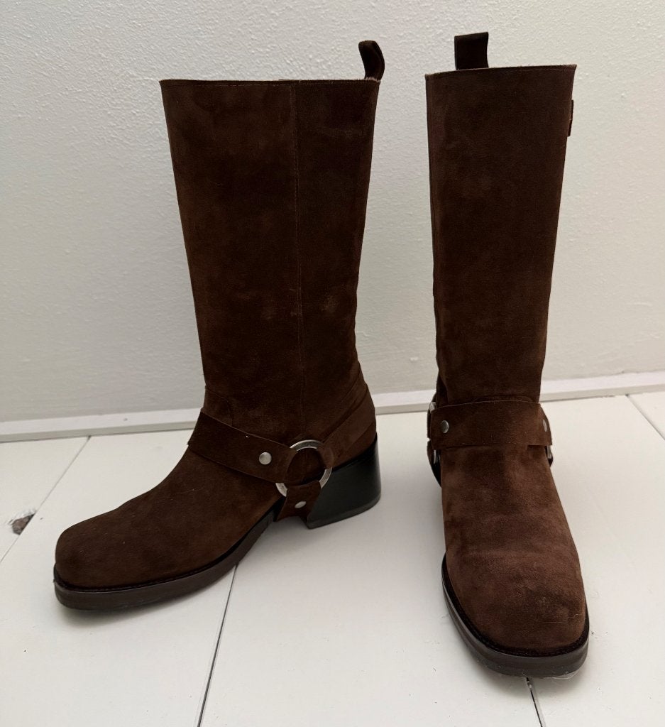 Toral Suède Biker Boots / Donkerbruin – Maat 38 (ZGAN!), Hoge laarzen, Bruin, Ophalen of Verzenden, Zo goed als nieuw