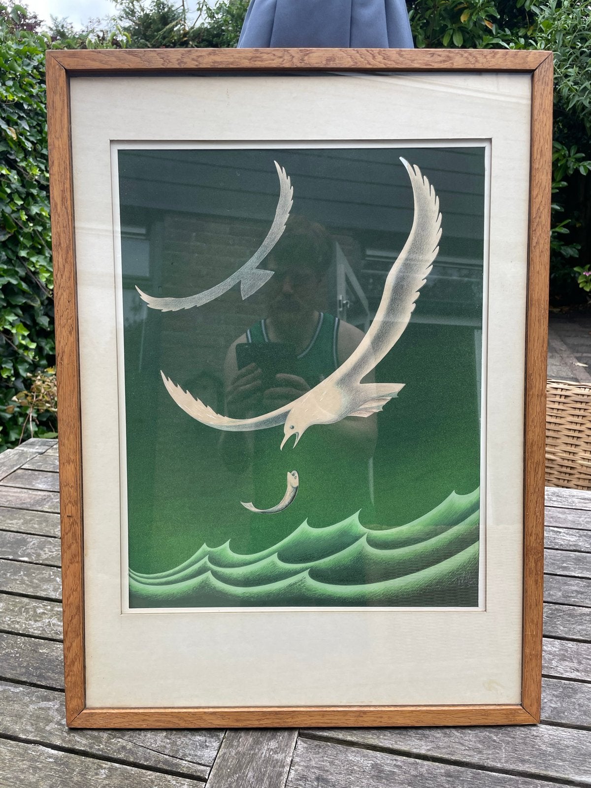 Ingelijste Zeefdruk: Meeuwen zee schilderij, Ophalen of Verzenden, Zeefdruk, Overige technieken, Achter glas