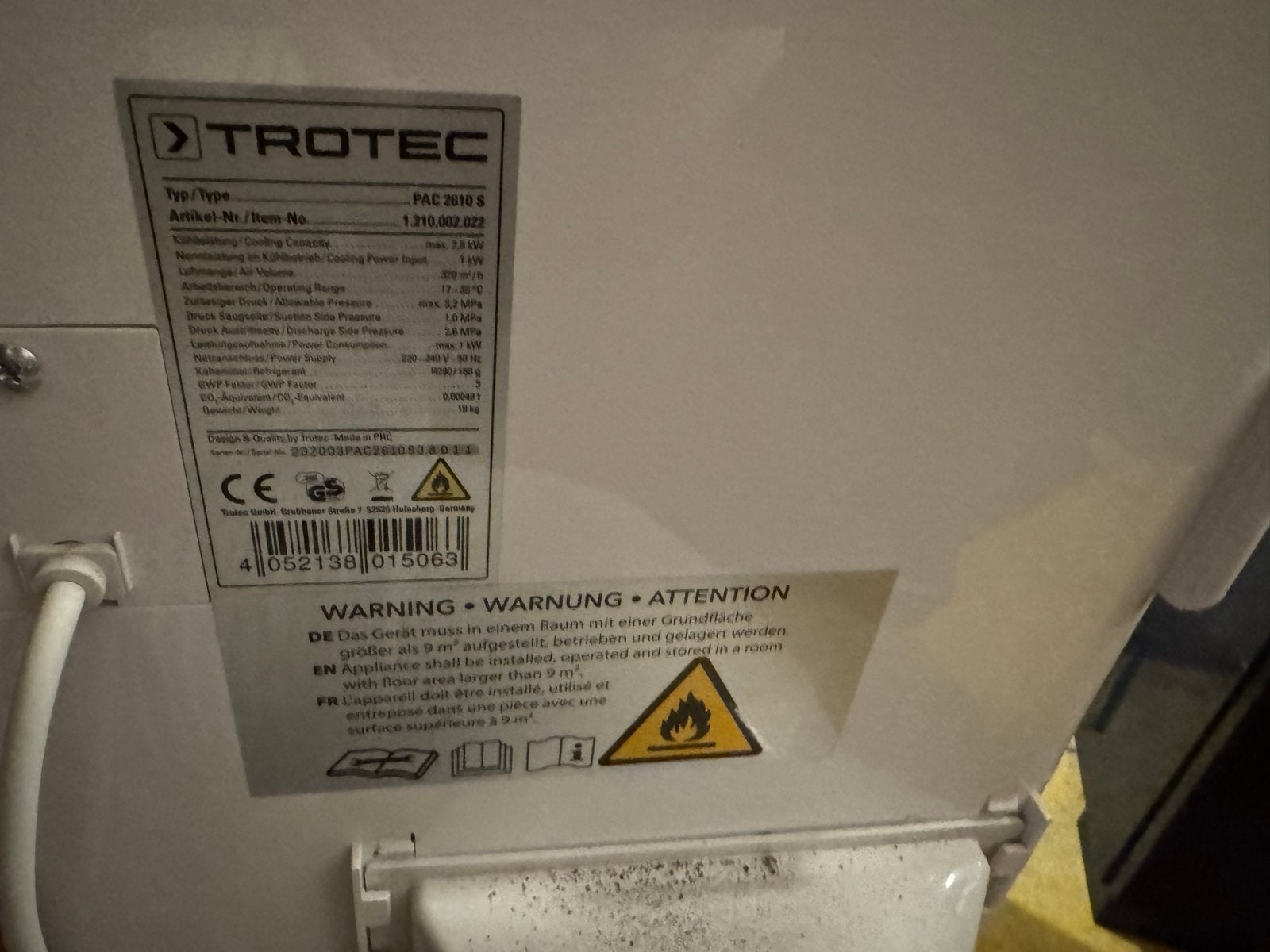 Trotec PAC 2610 S Mobiele Airco - koelen en ontvochtigen, Witgoed en Apparatuur, Airco's, Minder dan 60 m³, 3 snelheden of meer