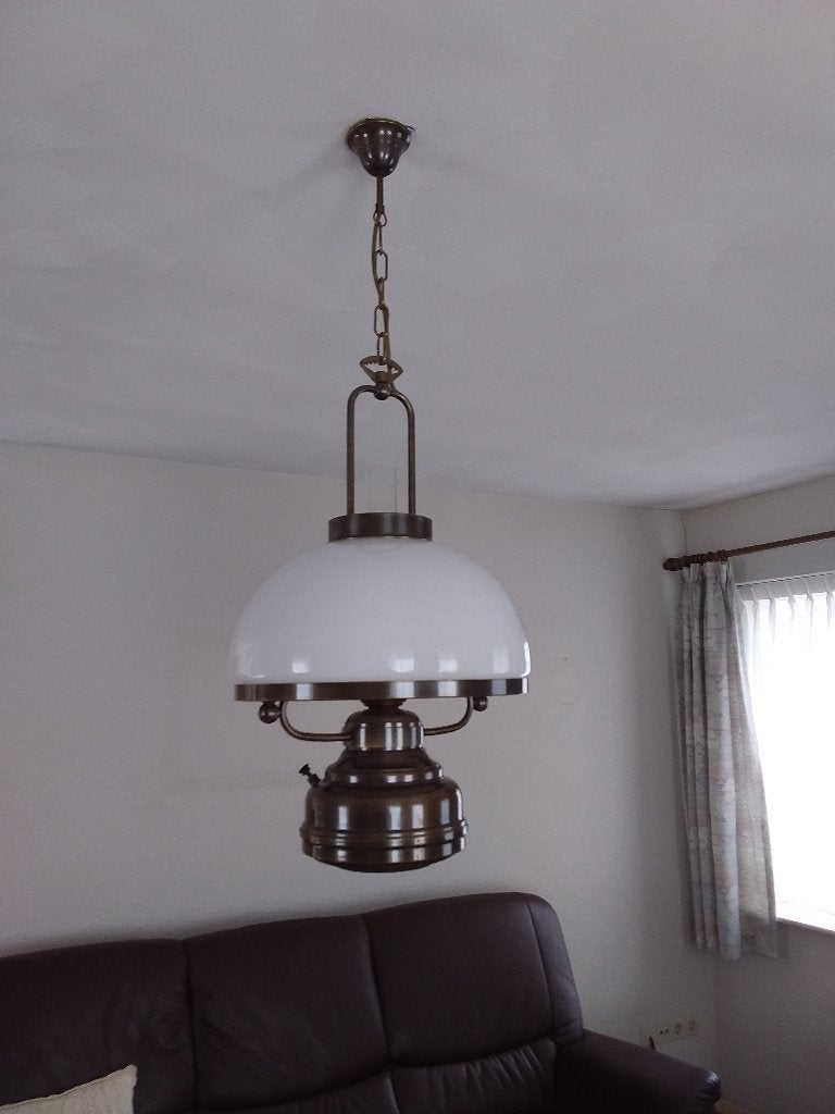 Set van 2 hanglampen en 1 staande lamp, Huis en Inrichting, Lampen | Vloerlampen, Ophalen, E27 (groot), Glas, Minder dan 100 cm