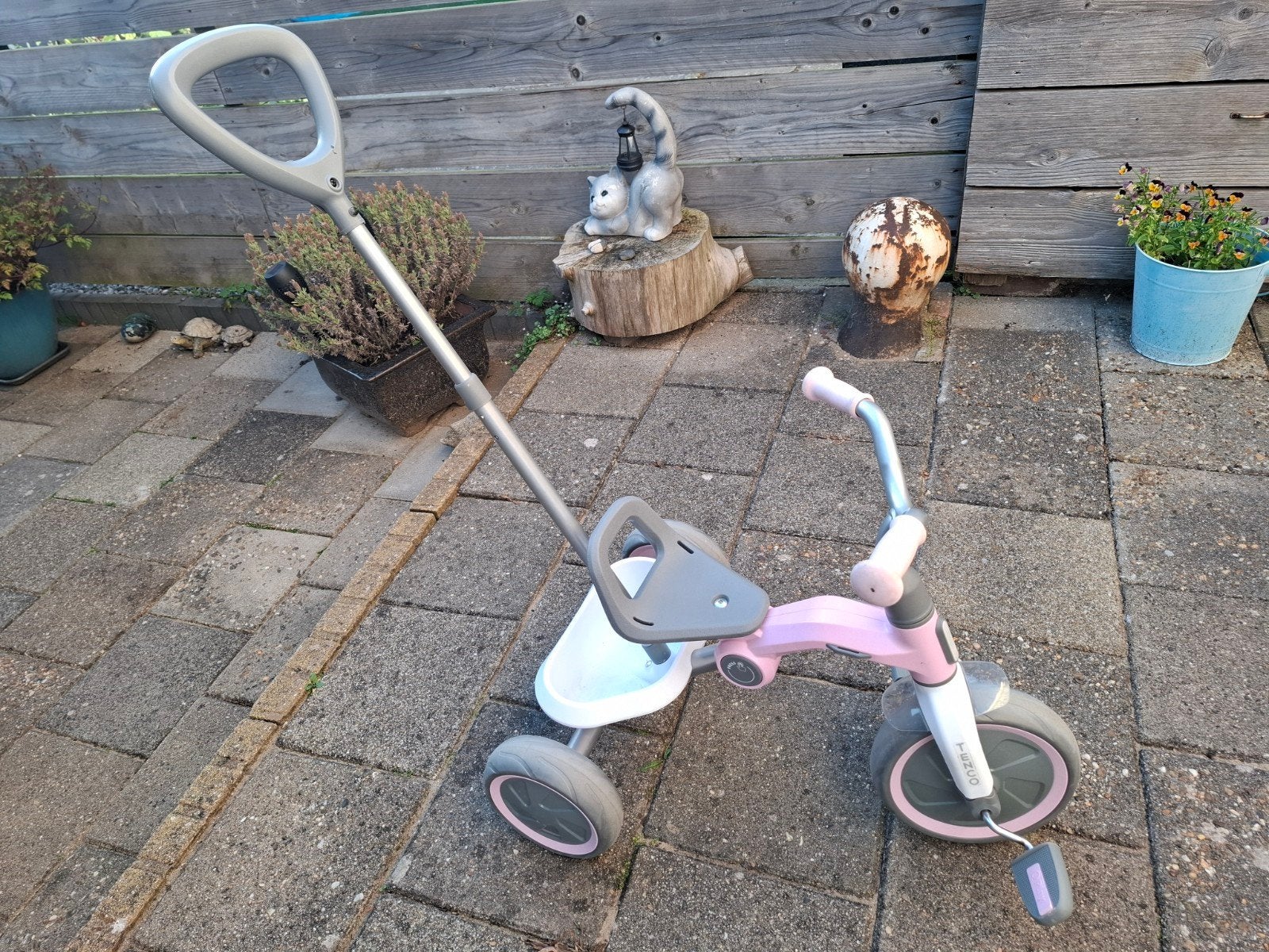 Roze driewieler met duwstang Tenco, Ophalen, Gebruikt, Tenco, Verstelbare zitting
