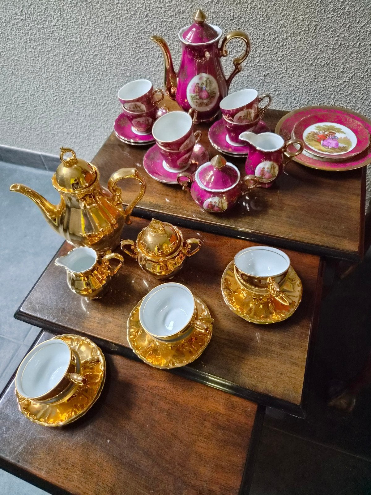 Prachtig theeservies/koffieservies - roze en goud, Antiek en Kunst, Ophalen of Verzenden