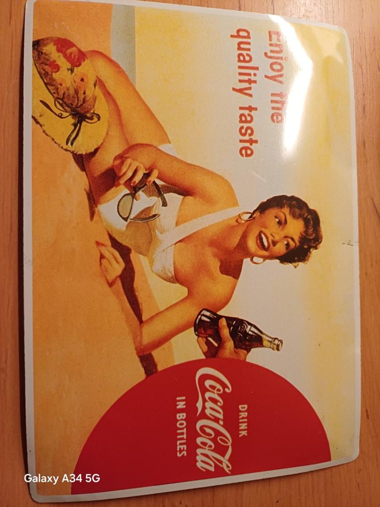 Vintage Coca-Cola reclamebord - Pin-up meisje, Antiek en Kunst, Ophalen of Verzenden