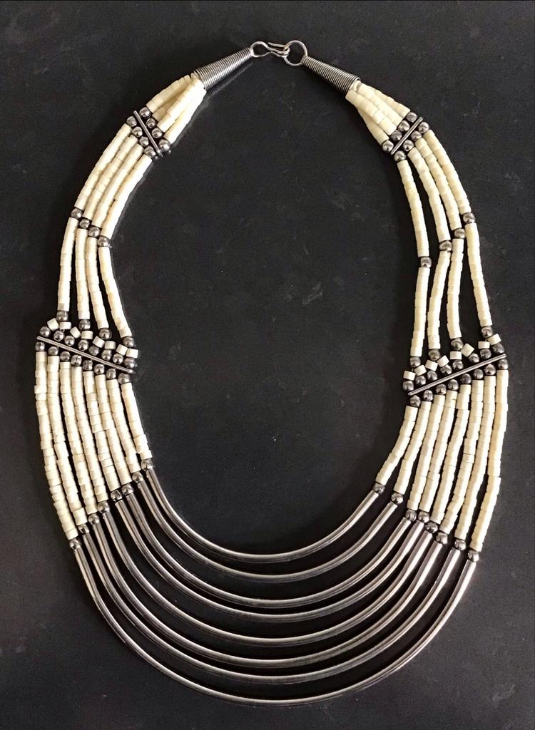 Vintage Hippie Indiase Jaren '70 Ketting met Benen Kralen, Sieraden, Tassen en Uiterlijk, Kettingen, Ophalen of Verzenden, Gebruikt