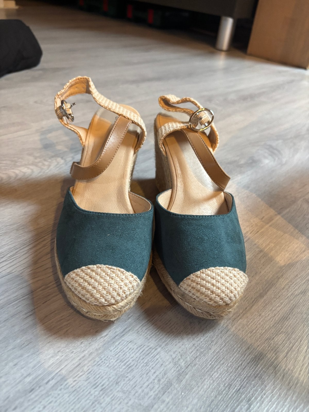 Espadrille Wedges - Groen Suède met Jute Zool, Ophalen, Nieuw, Groen, Espadrilles of Moccasins