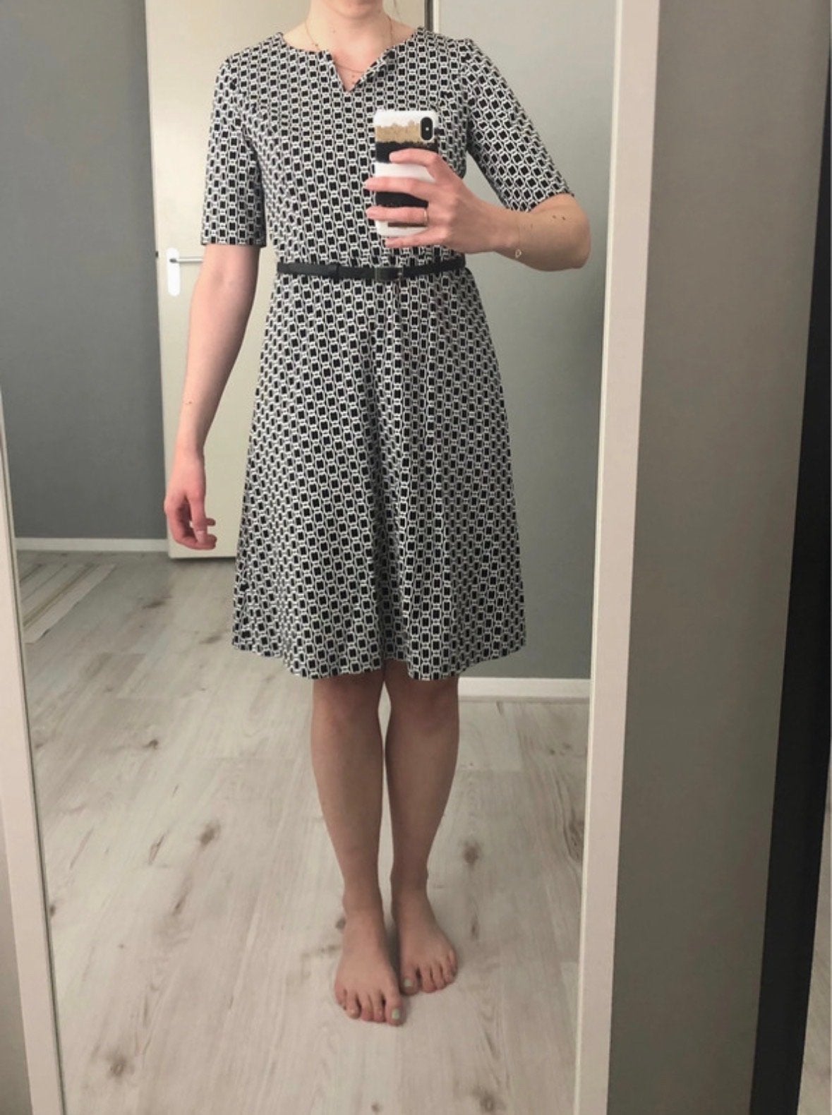 Taifun jurk (NIEUW) met geometrische print en riem, Kleding | Dames, Jurken, Zwart, Nieuw, Ophalen of Verzenden, Knielengte