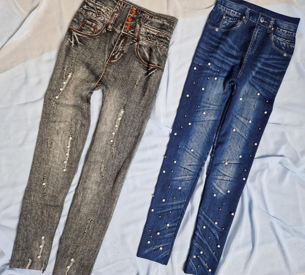 Fleece 2 stuks Legging Jeanslook Stretch Maat L, Kleding | Dames, Legging, Zwart, Ophalen of Verzenden, Maat 44/46 (L)