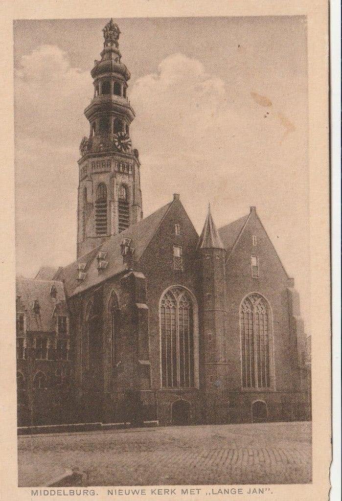 Middelburg nieuwe kerk met Lange Jan, Verzamelen, Ophalen of Verzenden, 1920 tot 1940, Gelopen, Zeeland